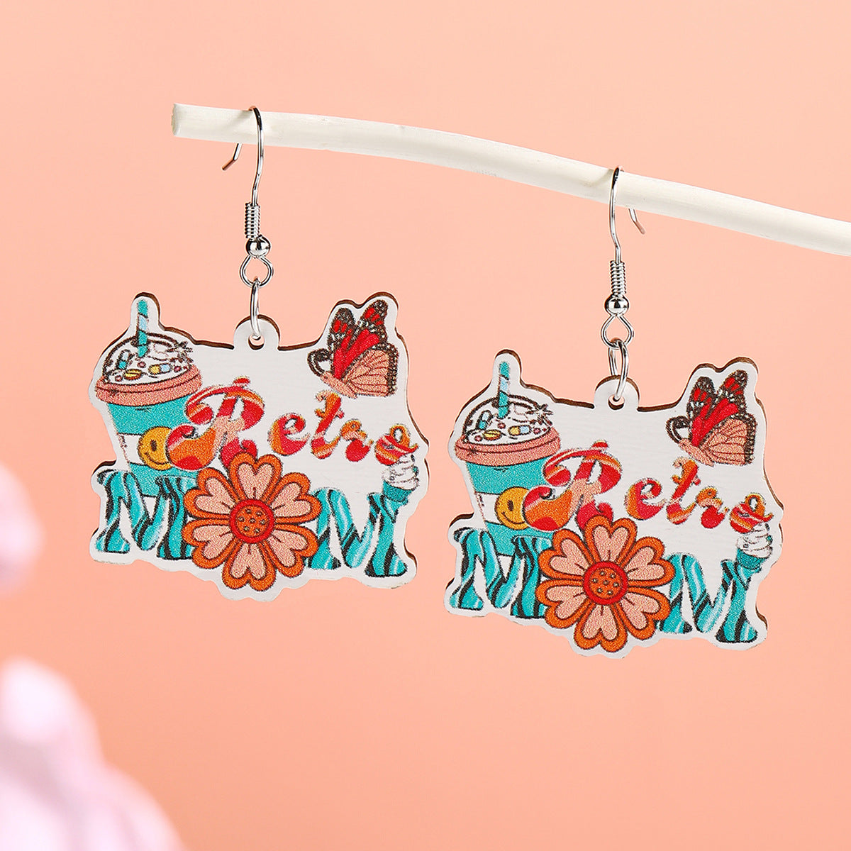 Wholesale  Mother's Day Wooden Earrings Cartoon MOM Coffee Milk Tea Cup Earrings