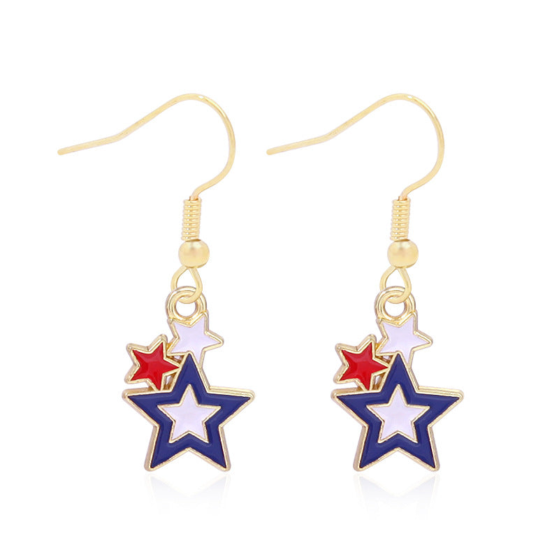 Wholesale American Independence Day Alloy Oil Drop Flag Pentagram Angel Earrings ACC-ES-BinLi003