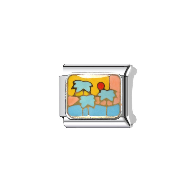 Wholesale Italian Charm Bracelet 9mm DIY Splicing Blue Natural Scenery Stainless Steel Composable Bracelet