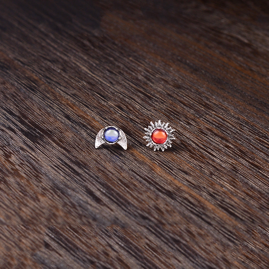 Wholesale European and American Creative Colorful Gemstone Sun and Moon Earrings,  Old Classical Elegant Moonstone Earrings for Women