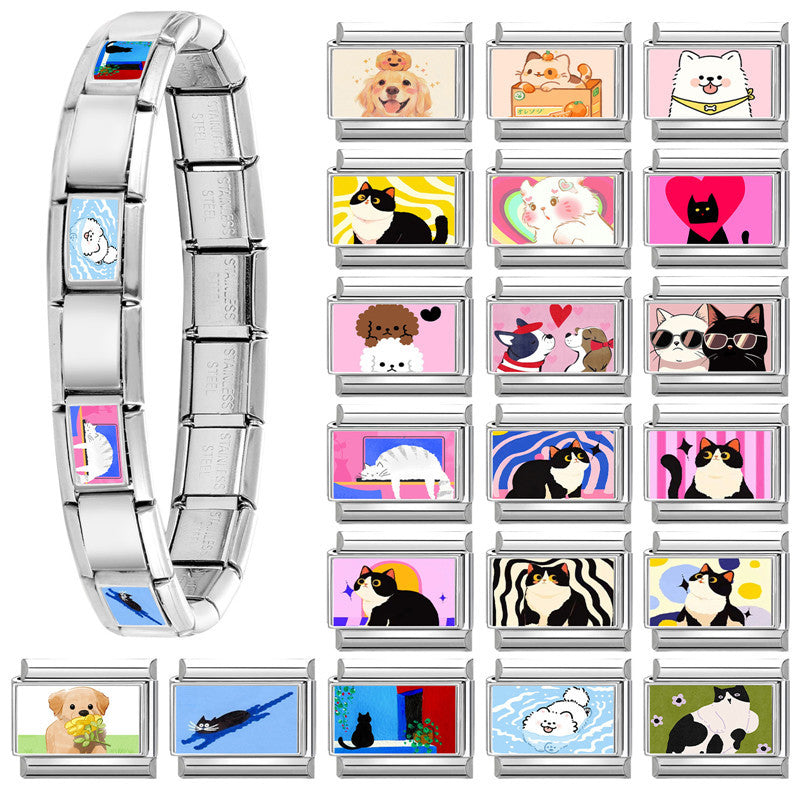 Wholesale 9mm Italian Charm Starter Bracelets DIY Cute Pet Stainless Steel Composable Bracelet