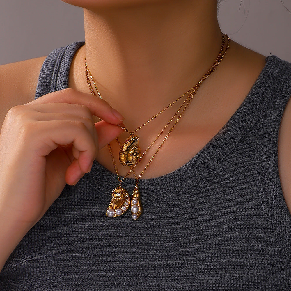 Wholesale  stainless steel marine conch pendant earrings necklace suit