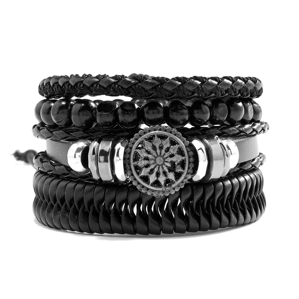 Wholesale DIY Vintage Braided Leather Skull Punk Bracelet Set ACC-BT-Saih019