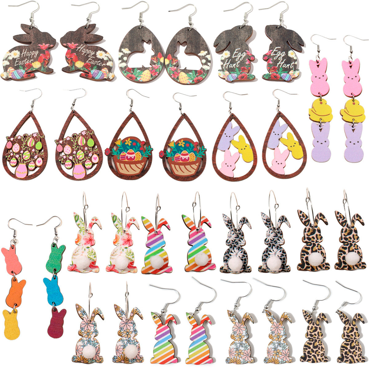 Wholesale Cute Easter Wood Earrings with Colorful Floral and Leopard Prints