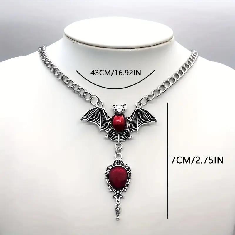 Wholesale Gothic Vampire Bat Pendant Necklace,  Red Blood Mirror Design,  Trendy Jewelry Accessory
