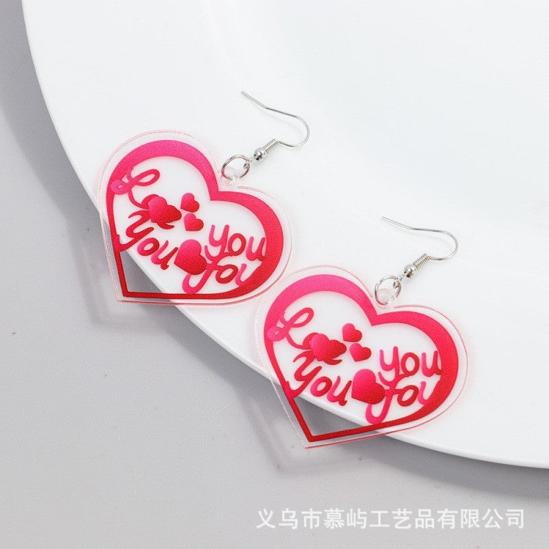 Wholesale Valentine' s Day Acrylic Heart Letter Earrings