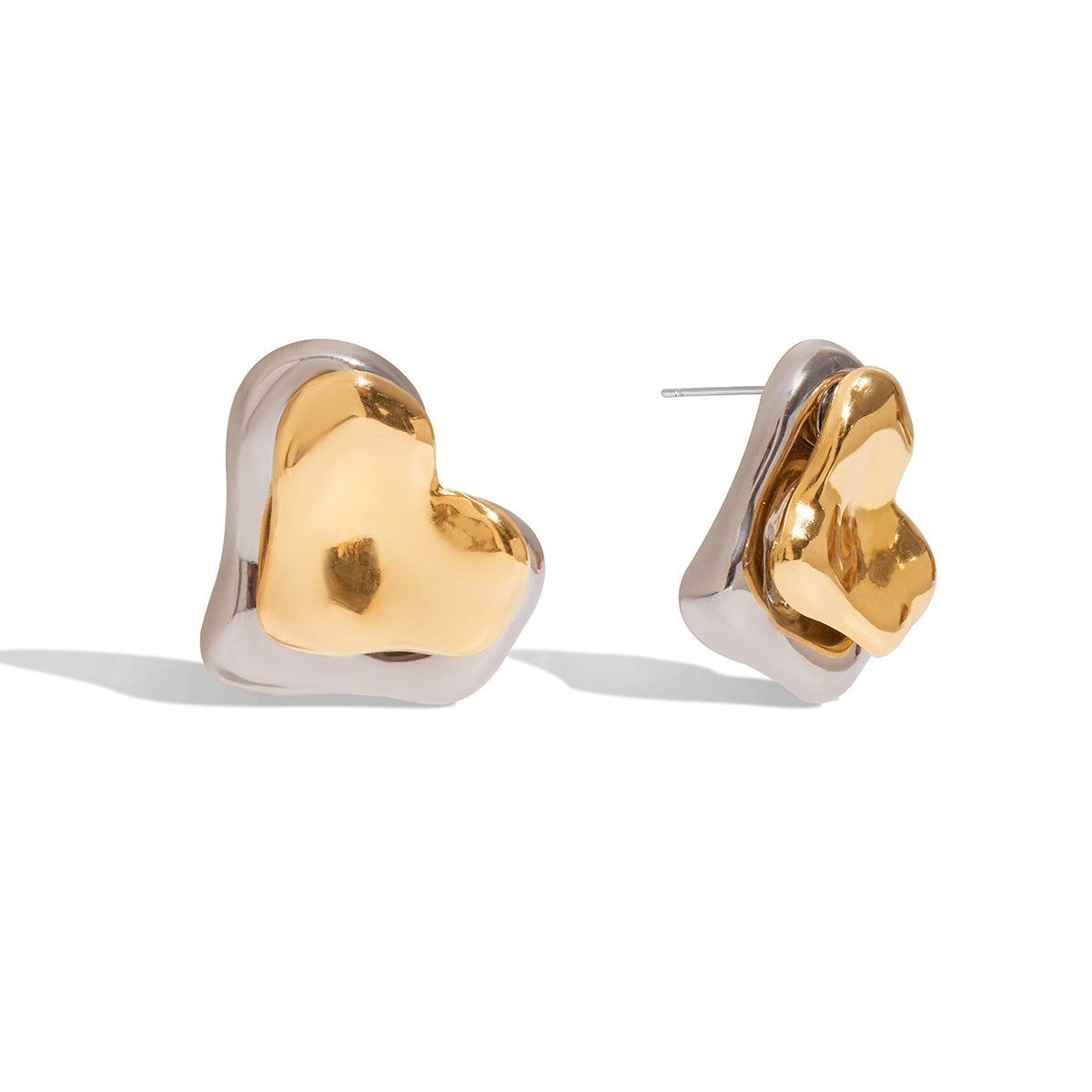 Wholesale 18K gold stainless steel gold and silver color matching heart earrings