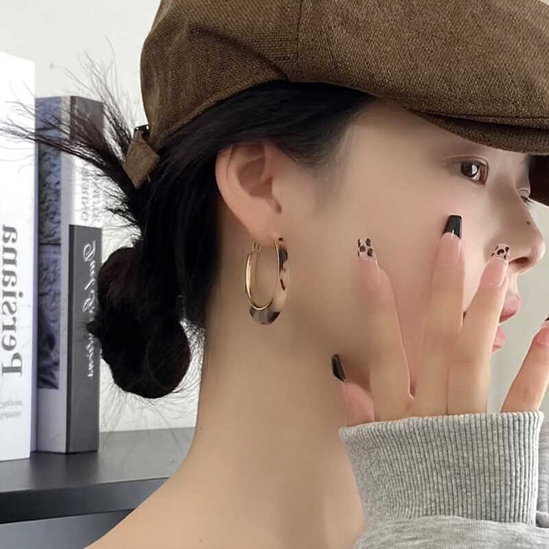 Wholesale Leopard Print  Exaggerated Hoop Earrings