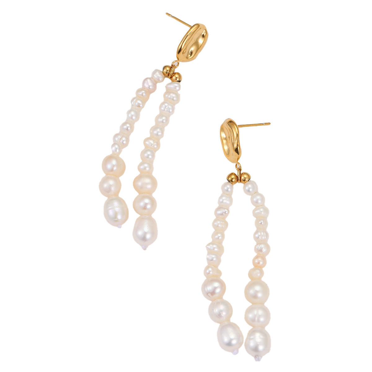 Wholesale Stainless Steel  Light Luxury Natural Freshwater Pearl Rice Beads Tassel Earrings