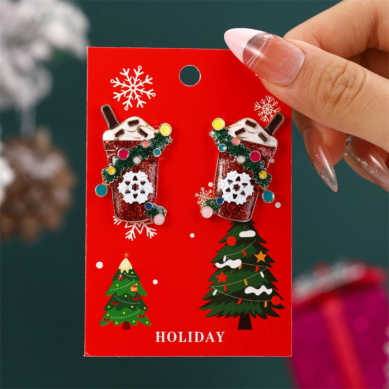 Wholesale  Christmas Series Cartoon Diamond Color Crutch  Earrings