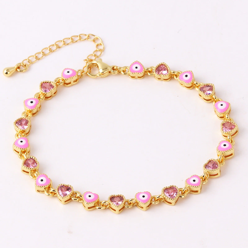 Wholesale Zircon Heart Devil Eyes Adjustable Bracelet Zircon Bracelets ACC-BT-Ruib001