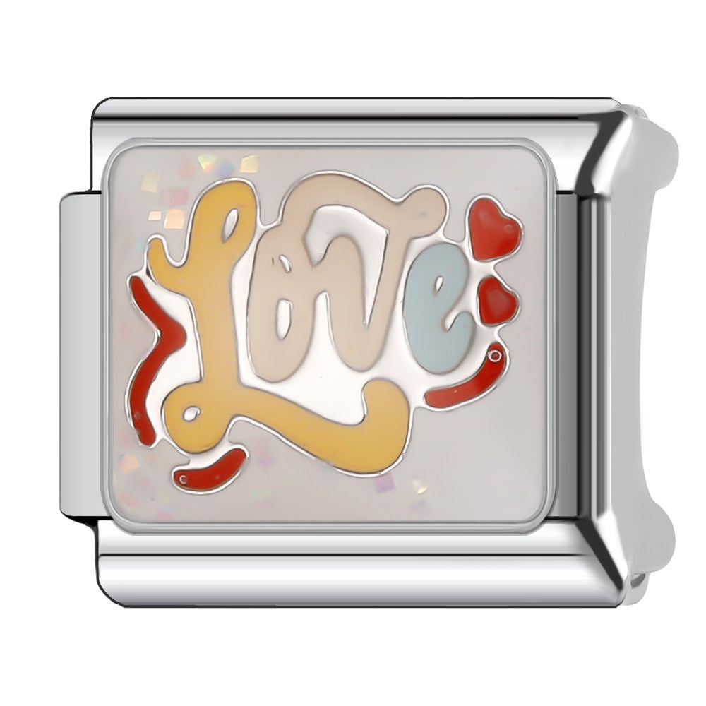 Wholesale Italian Charm Bracelet 9mm DIY Splicing English Short Sentence Series Stainless Steel Composable Bracelet