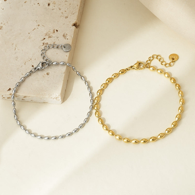 Wholesale Titanium steel rice grain steel bead necklace