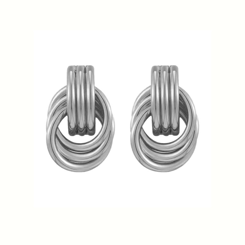 Wholesale Trendy Irregular C-Shape Earrings Metal Geometric Three-Layer for Party Wear