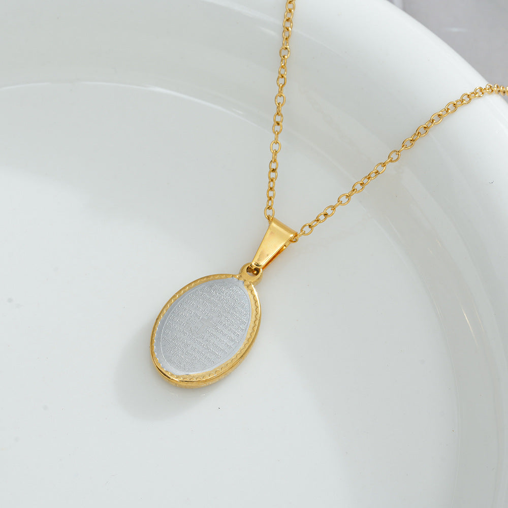 Wholesale Religious Oval Pendant Necklace,  Titanium Steel Electroplated Jewelry Accessory