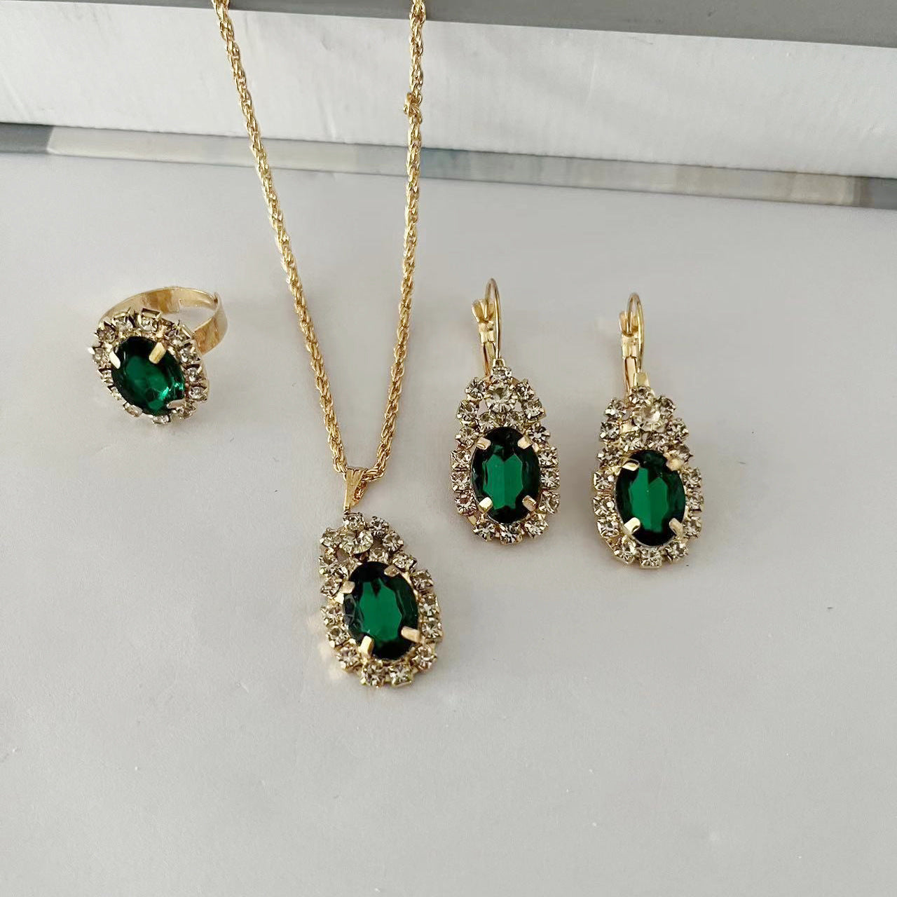 Wholesale Water Drop Heart Rhinestone Set Necklace Earrings Ring ACC-NE-AnHe005