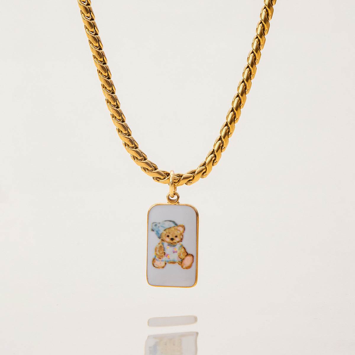 Wholesale 18K Gold Stainless Steel Oil Drop Printed Bear Pendant Necklace