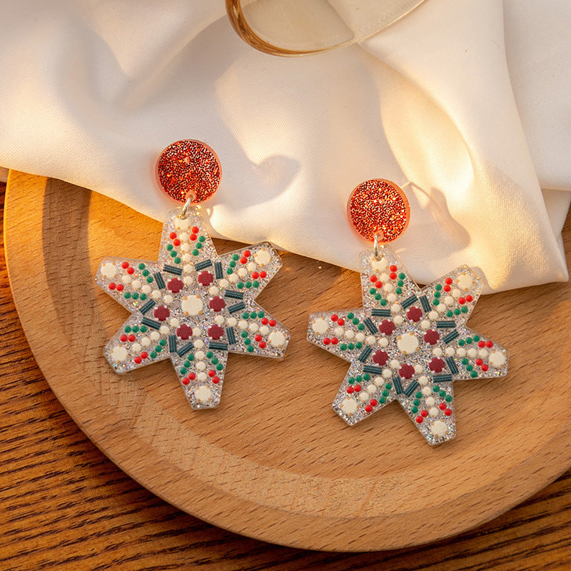 Wholesale Santa Claus Acrylic Snowflake Elk Hollow Earrings Christmas Socks Earrings ACC-ES-MDD076