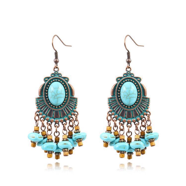 Wholesale Bohemian Ethnic Style Flower Turquoise Alloy Earrings ACC-ES-HanH019
