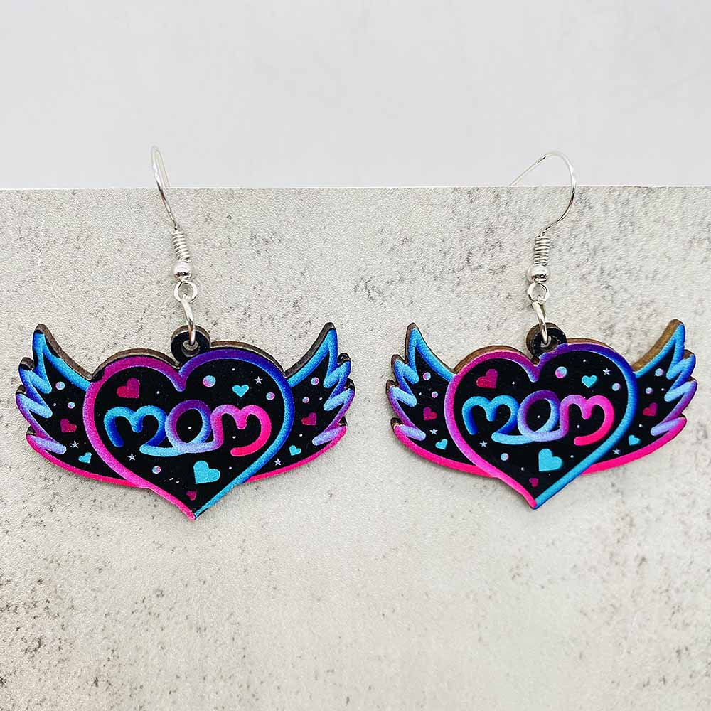 Wholesale Mother's Day Earrings Letter MOMO Bear Wooden Earrings ACC-ES-Cheny013