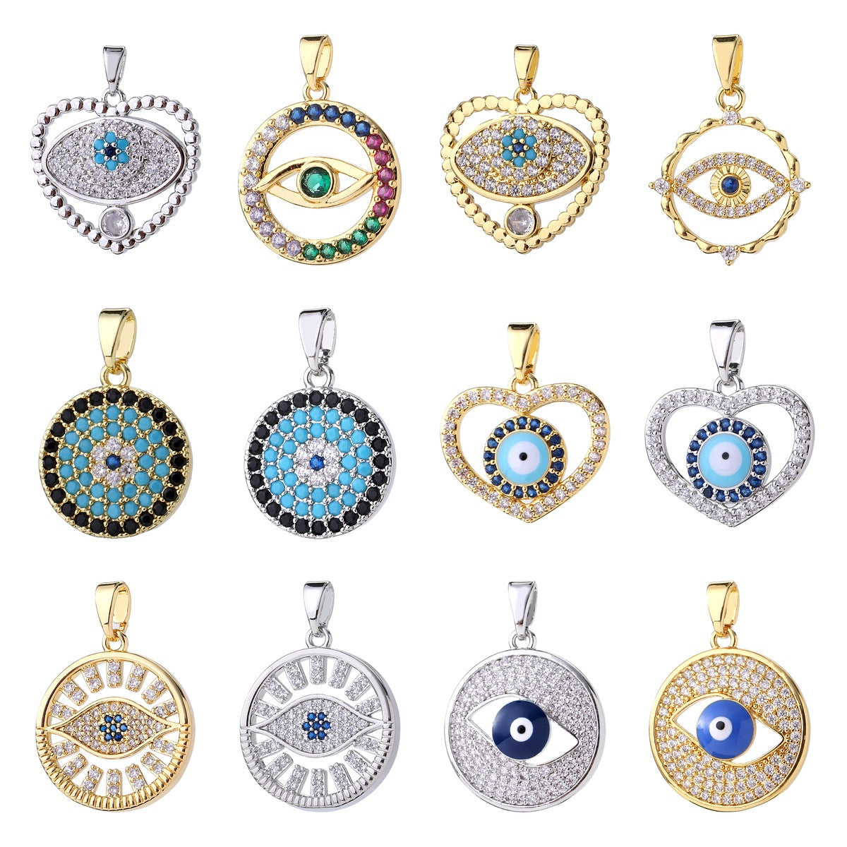 Wholesale Fashion Boho Evil Eye Gold Plated Brass Zircon Pendant For DIY Necklace Making Boutique Resale