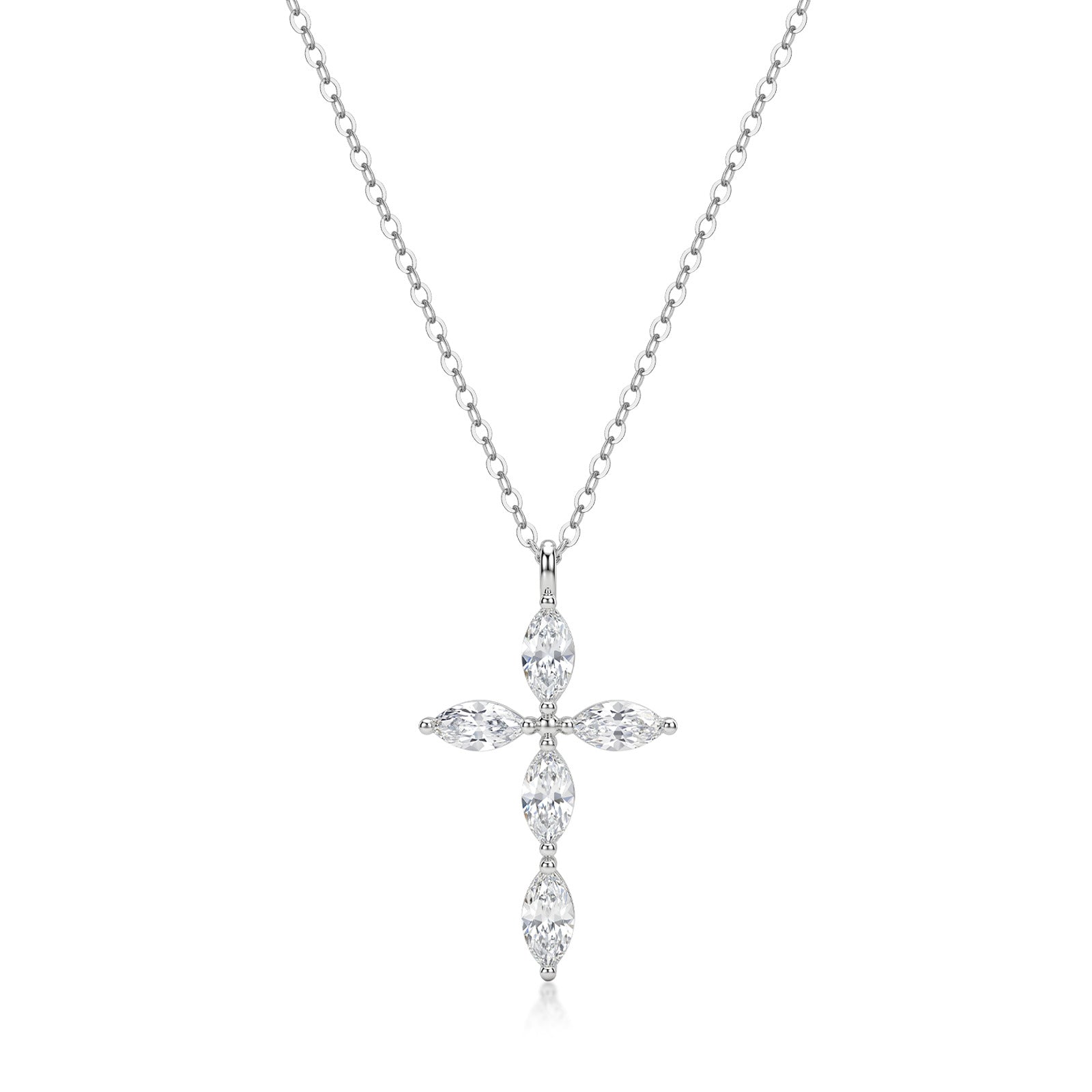 Wholesale Shiny Silver Cross Necklace with Zircon,  Titanium Steel Copper,  Jewelry Accessory