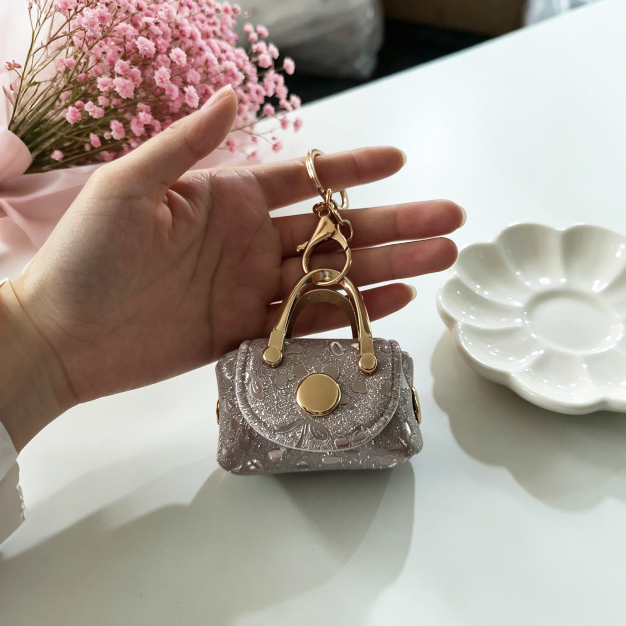 Wholesale Shiny Bow Leather Bag Charm Mini Coin Purse Jewelry Accessory for Party