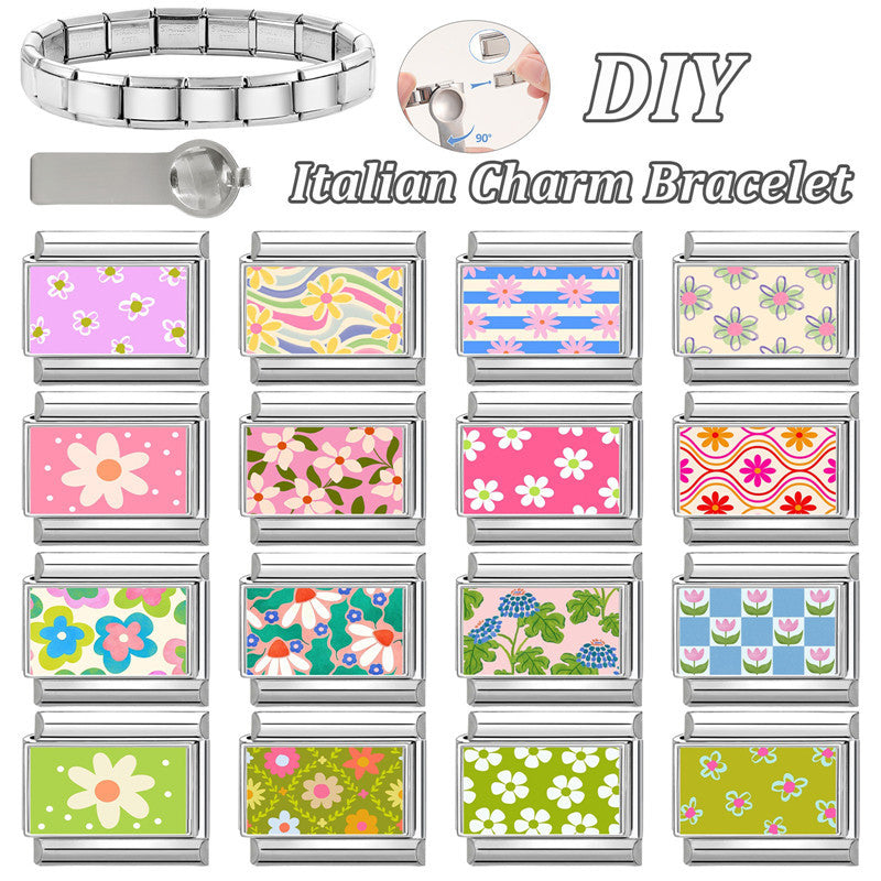Wholesale 9mm Italian Charm Starter Bracelets DIY Flower Series Stainless Steel Composable Bracelet