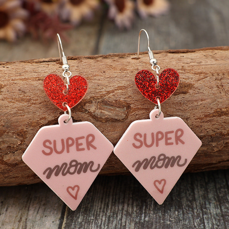 Wholesale Geometric Stitching Sequins Red Heart Mother's Day Earrings