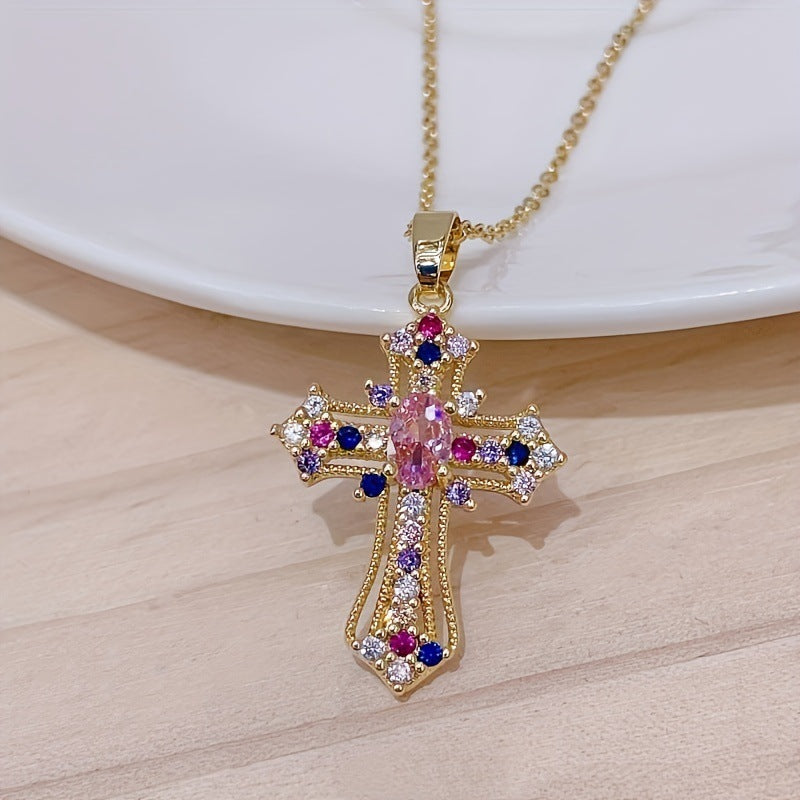 Wholesale  Retro Cross Necklace Personalized Pendant Zircon Necklace