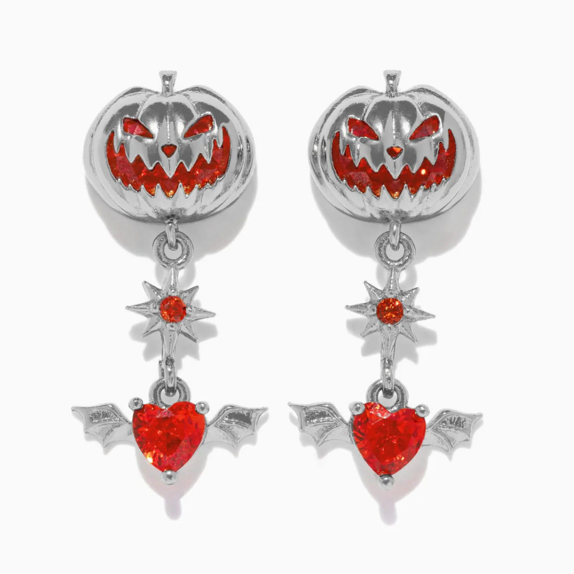 Wholesale Halloween Plated 18K Real Gold Cartoon Pumpkin Ghost Zircon Earrings suit