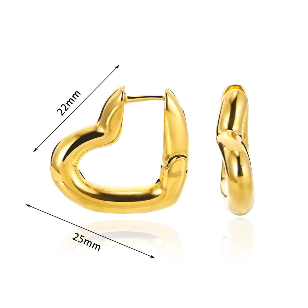 Wholesale non-fading 18K gold titanium steel heart-shaped earrings