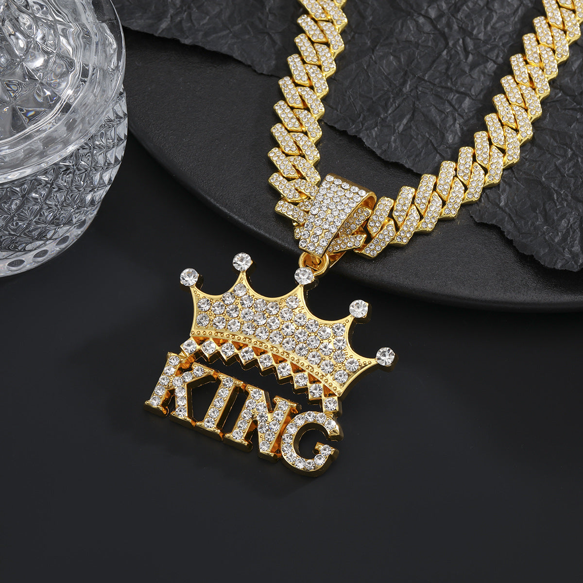 Wholesale Zinc Alloy Diamond Crown Letter Pendant Necklace