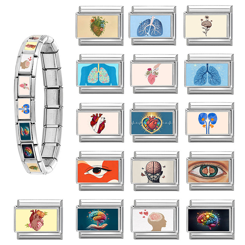 Wholesale Stainless Steel DIY Bracelet Module with Heart and Eye Design for Jewelry Making Gift