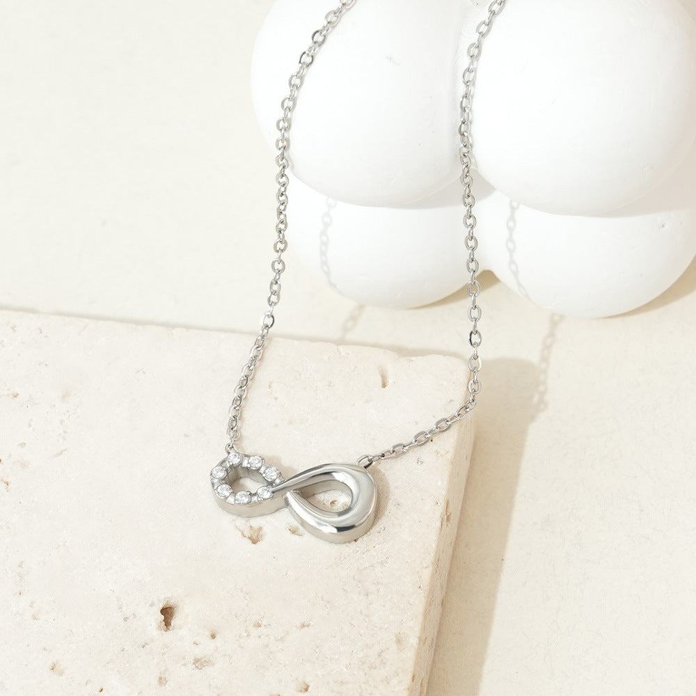 Wholesale Titanium steel infinity symbol necklace with zircon stones
