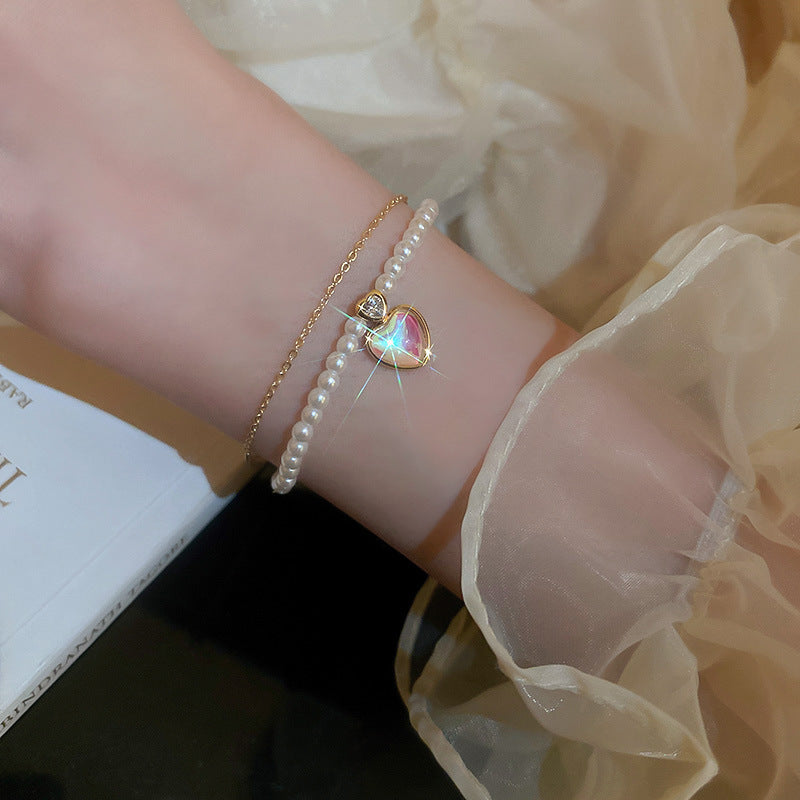 Wholesale Opal Pearl Flower Love Bracelet Adjustable Bracelet Heart Bracelets ACC-BT-Weim001