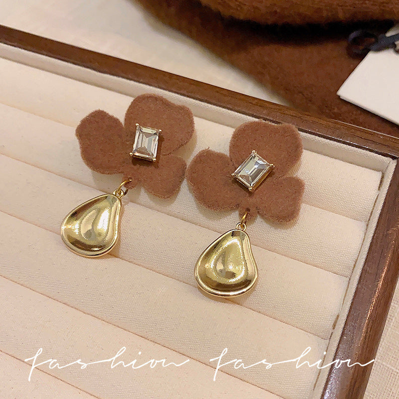 Wholesale 925 silver needle flocking plush earrings literary exaggerated earrings