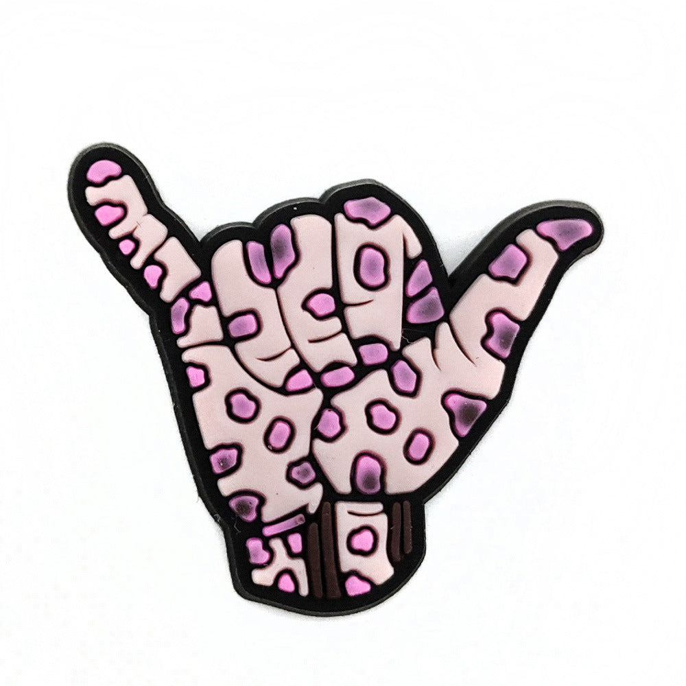 Wholesale 10pcs Leopard Print Coffee Cup Dog Claw Love PVC Soft Adhesive Hole Shoes Buckles ACC-SC-WanX002