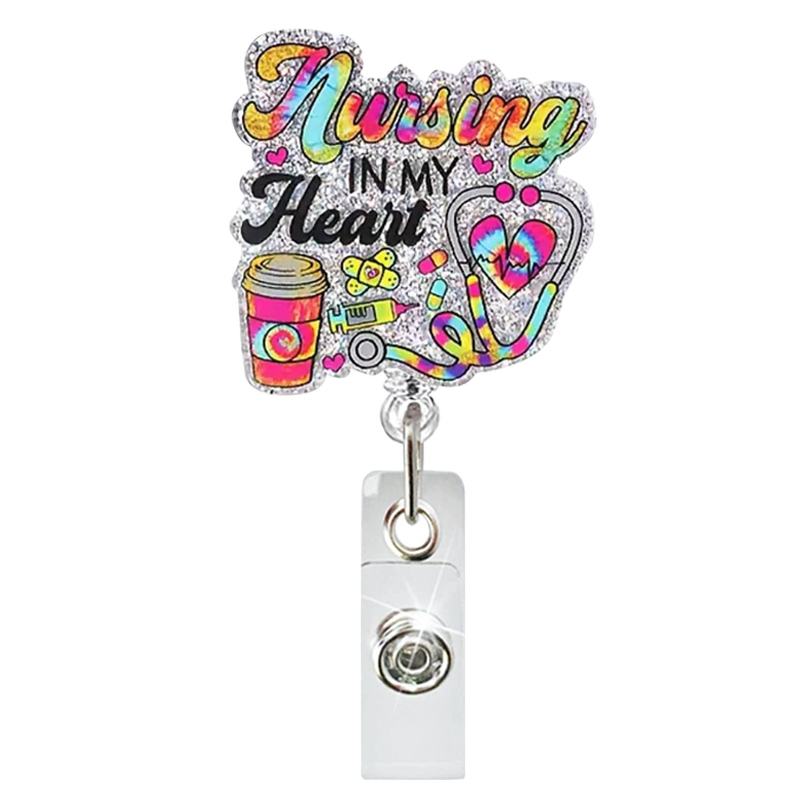 Wholesale Glitter Nurse ID Acrylic Badge Scroll Retractable Keychain Badge Reels ACC-KC-ChiHai011