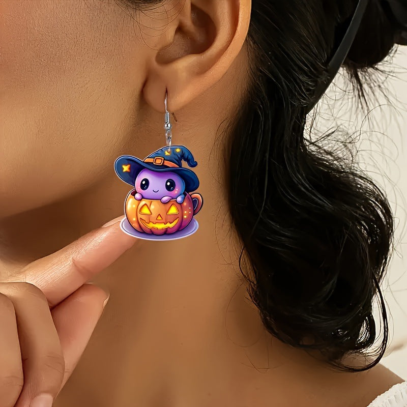 Wholesale Acrylic  Earrings Cute Cartoon Pumpkin Ghost Dark Style Party Jewelry Accessory