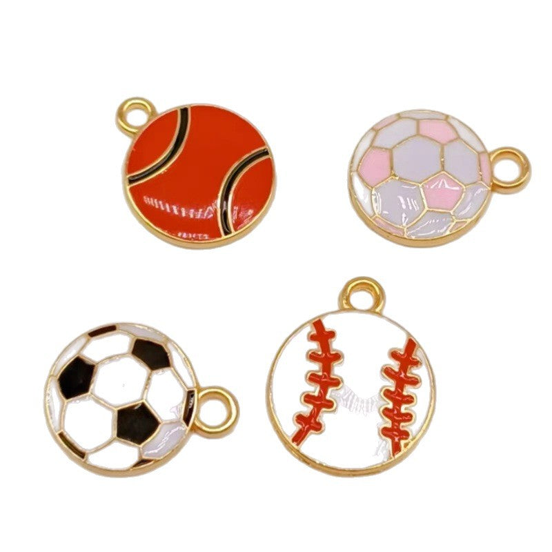 Wholesale DIY Alloy Drip Oil Accessories Sports Equipment Football Basketball Volleyball Pendant Keychain Bracelet Jewelry Pendant