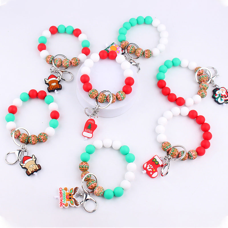 Wholesale Christmas Silicone Beads Wristlet Keychains ACC-KC-GuangTian090