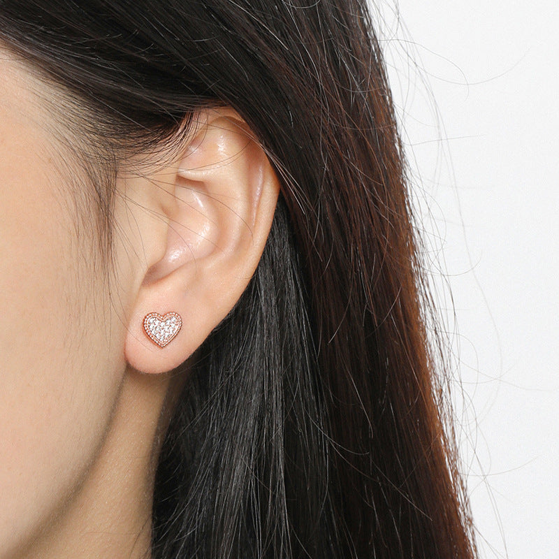 Wholesale Heart Shape Diamond Copper S925 Silver Needle Earrings ACC-ES-YingRong005