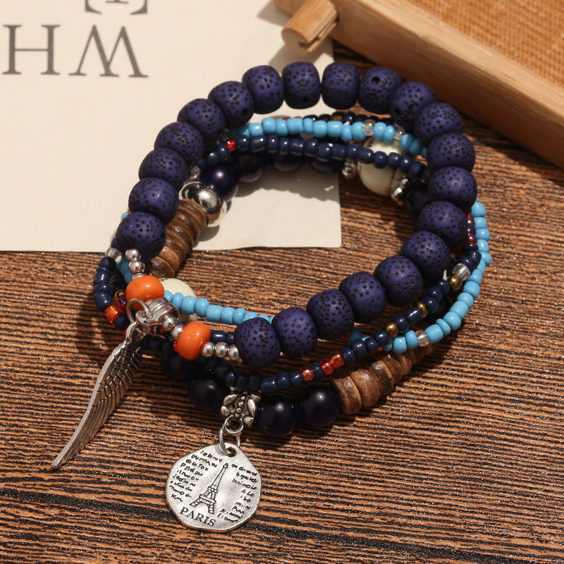 Wholesale Alloy Bohemian Multi-Layer Beaded Bracelet with Wing Design,  Fashion Accessory for Women,  Travel Gift