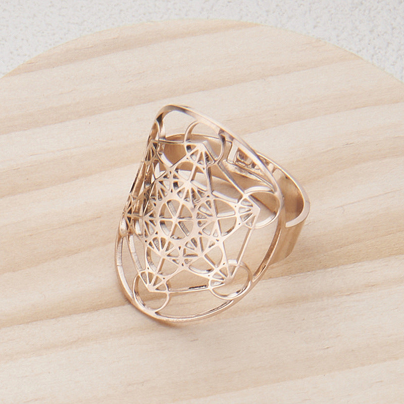 Wholesale Hollow Six-Pointed Star Oval Stainless Steel Ring