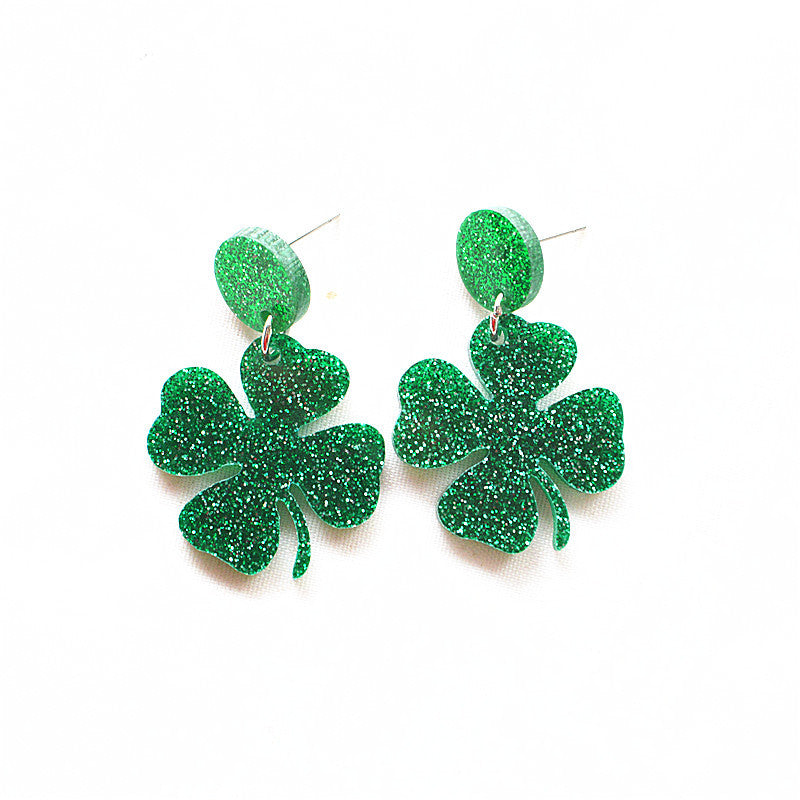 Wholesale St. Patrick's Day Green Acrylic Shamrock Earrings ACC-ES-XN042