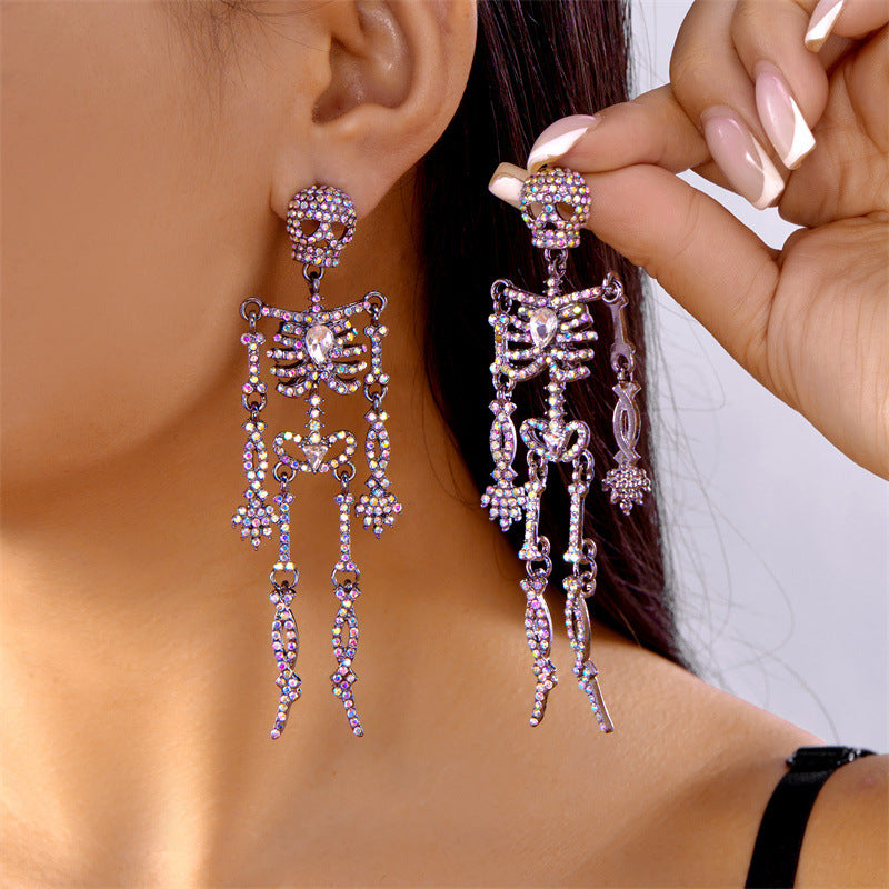 Wholesale Halloween full diamond glittering skull earrings
