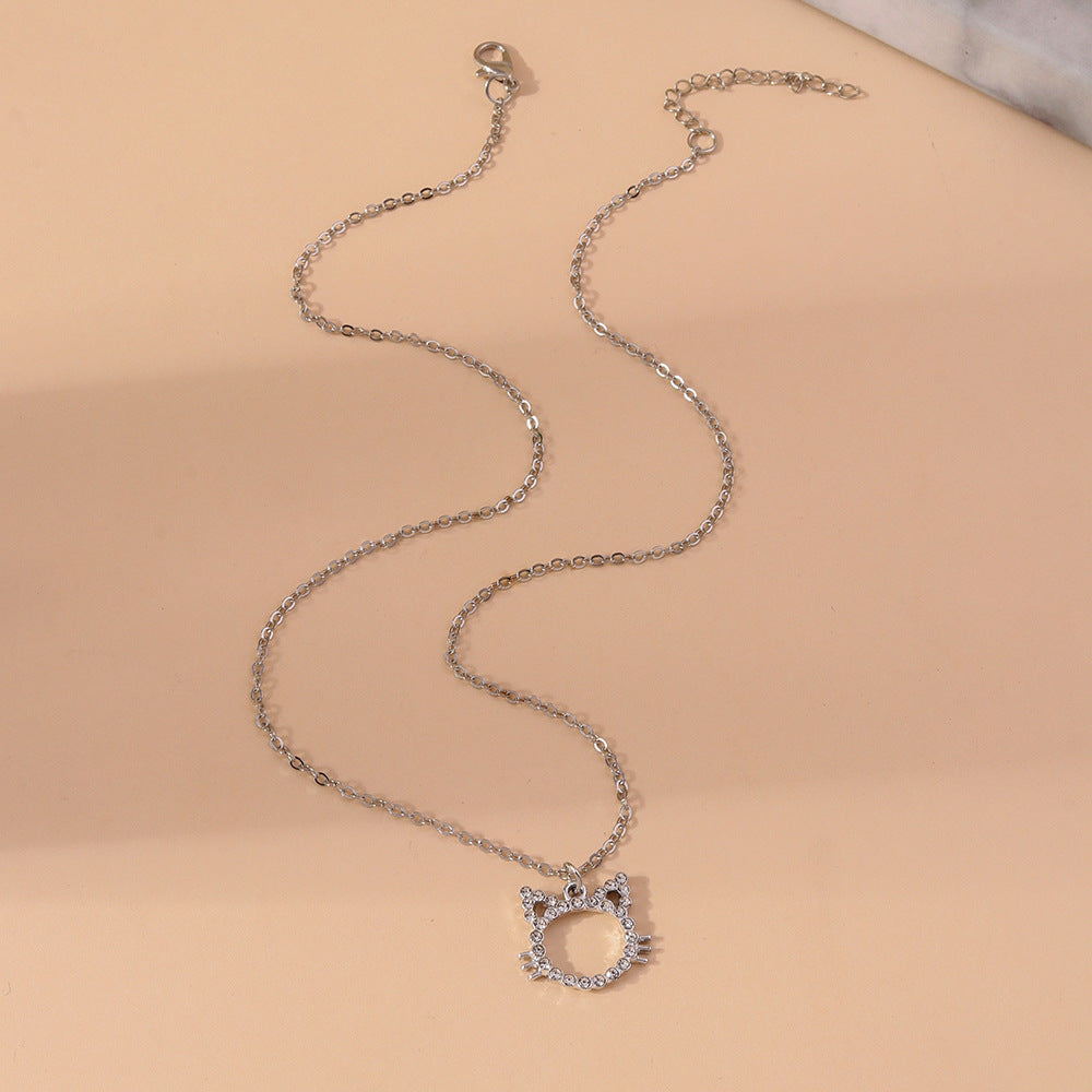 Wholesale jewelry fashion design kitten clavicle chain hollow rhinestone cat necklace