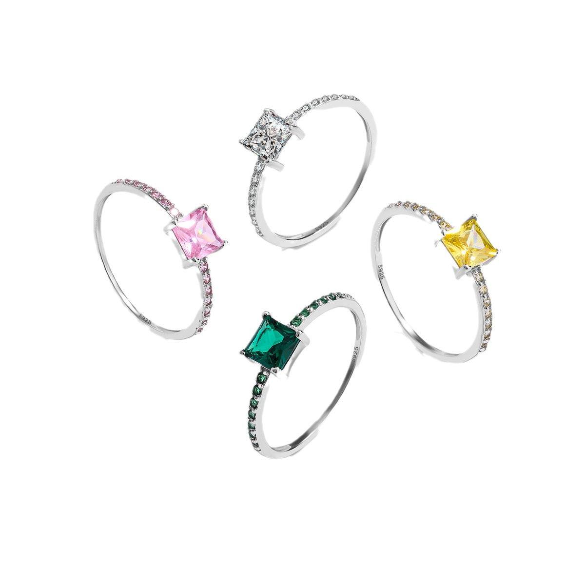 Wholesale S925 sterling silver colored zircon inlaid light luxury ring