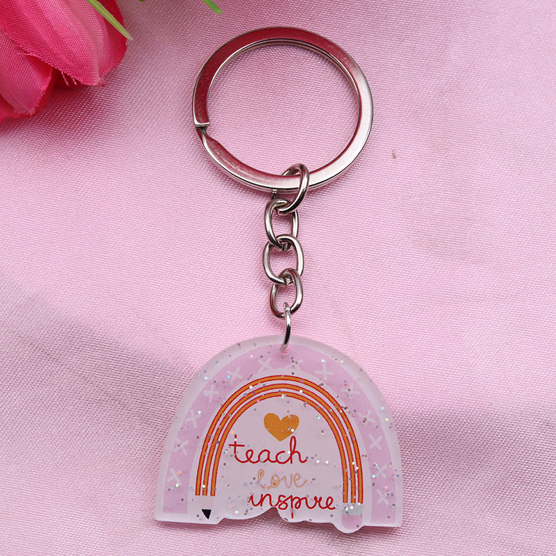 Wholesale Teacher Pencil Cartoon Rainbow Apple Acrylic Keychain ACC-KC-DA008